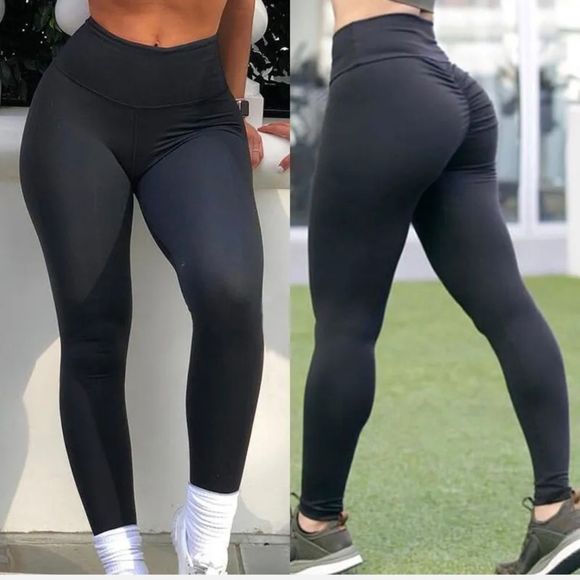 Women Leggings Booty Scrunch Round High Waist Butt Yoga Legging Fitness Pants - Picture 1 of 12